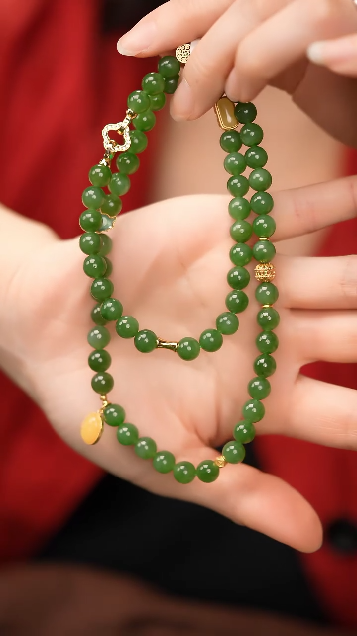 【闪购商品】和田玉（碧玉）项链银S925镶嵌±8mm无黑扎基拉姆项链