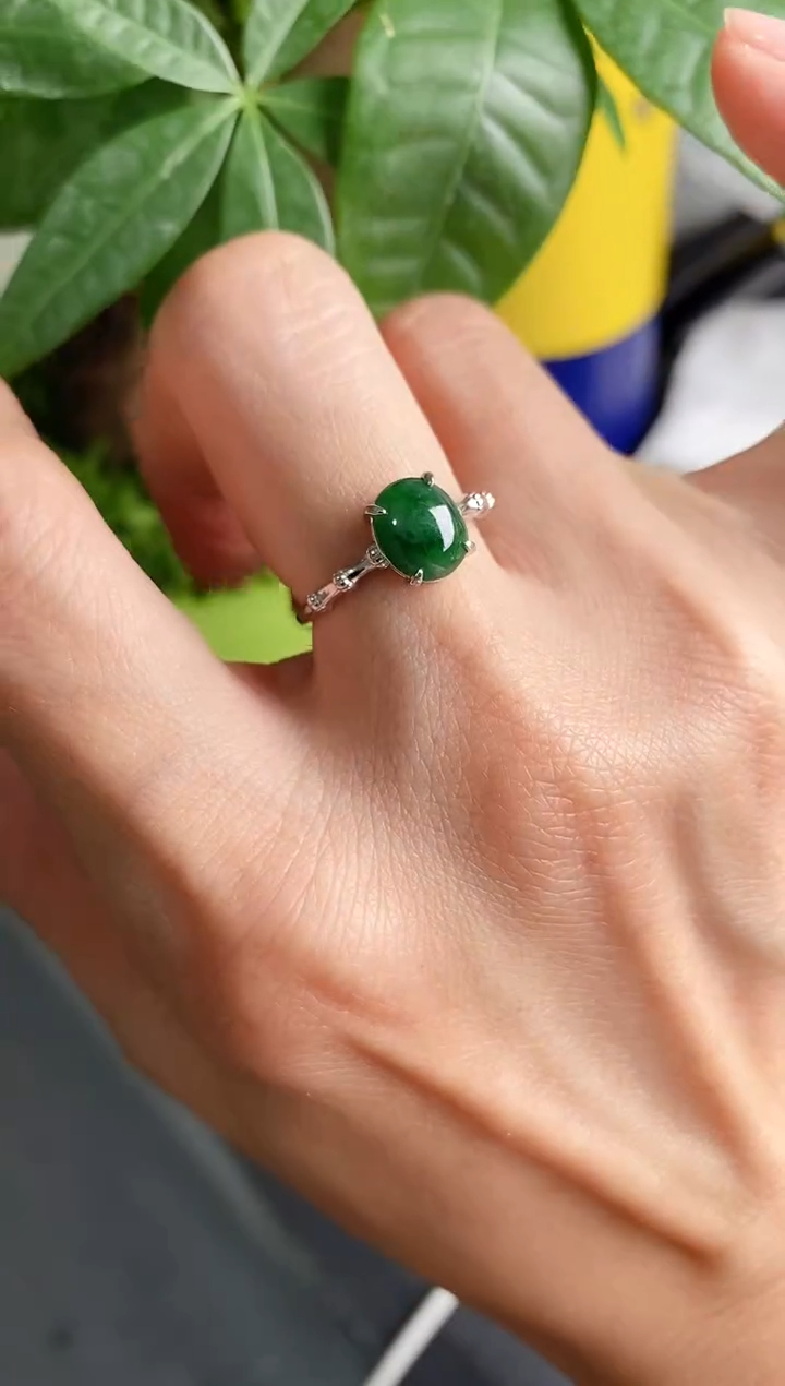 【闪购商品】翡翠戒指银S925镶嵌缅甸天然A货翡翠333    5-2