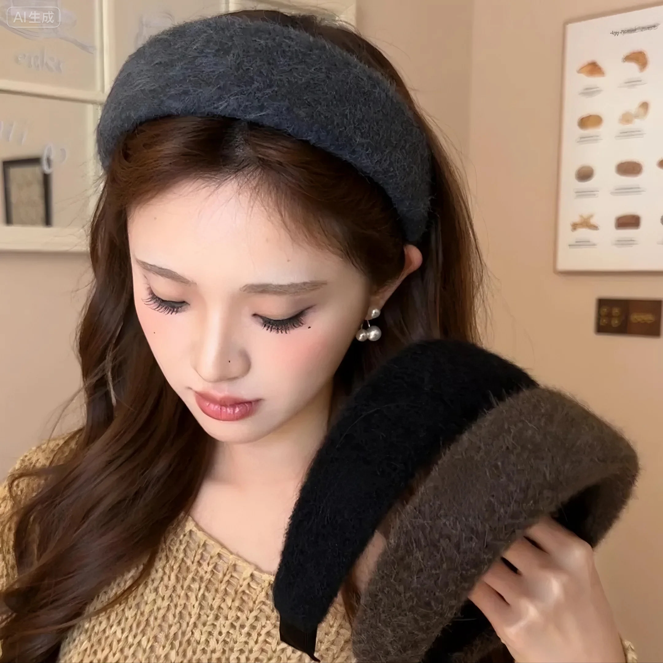 秋冬细毛绒加厚宽边发箍2025新款高颅顶头箍轻奢气质百搭发卡发饰