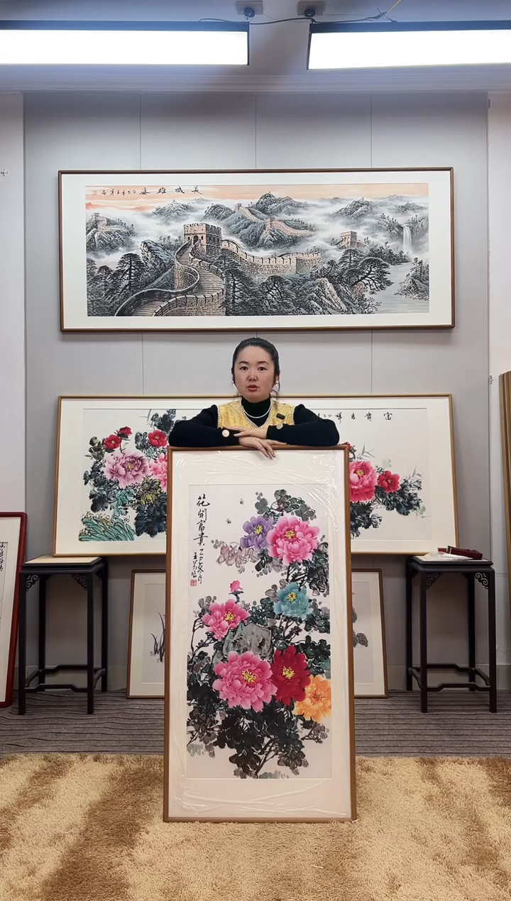 国画手绘牡丹122*62尺寸