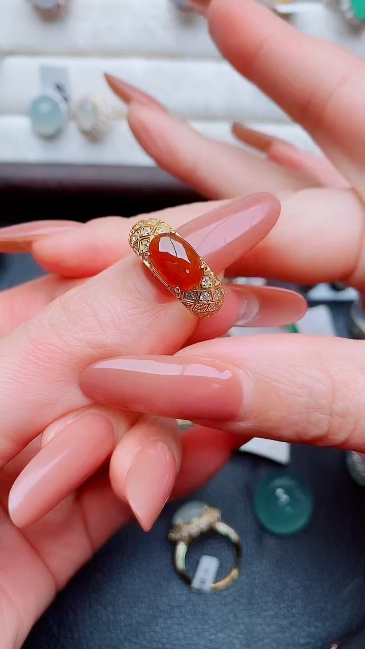 银S925镶嵌戒指翡翠佛*..