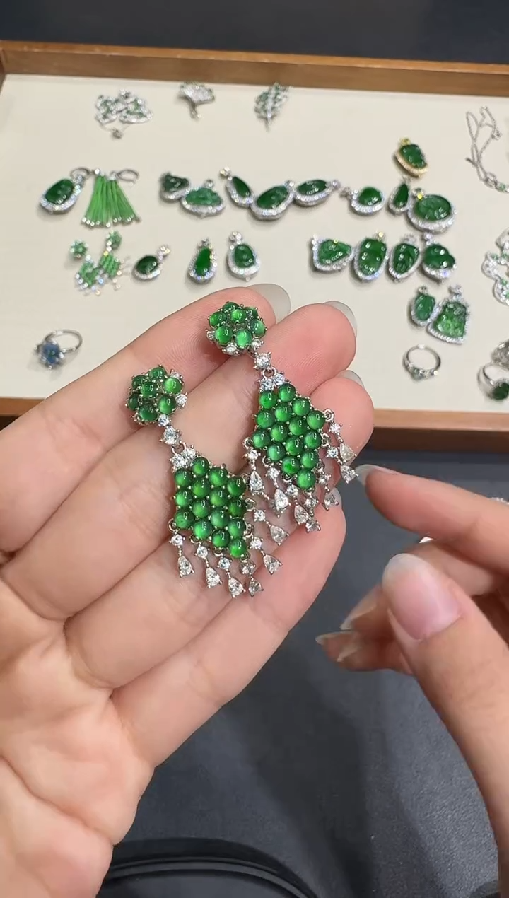 银S925镶嵌翡翠耳饰X1211-886-274