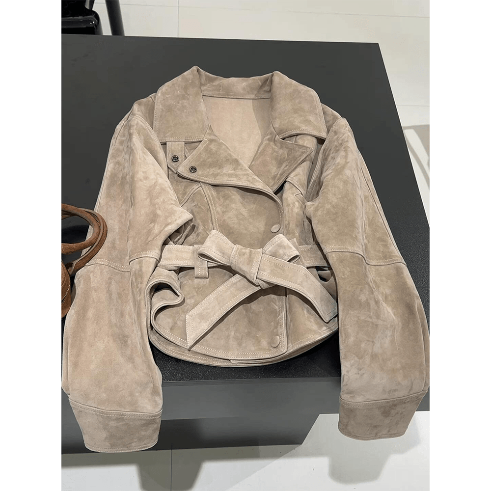 美式复古麂皮绒外套2025秋季新款气质名媛设计感休闲百搭夹克上衣