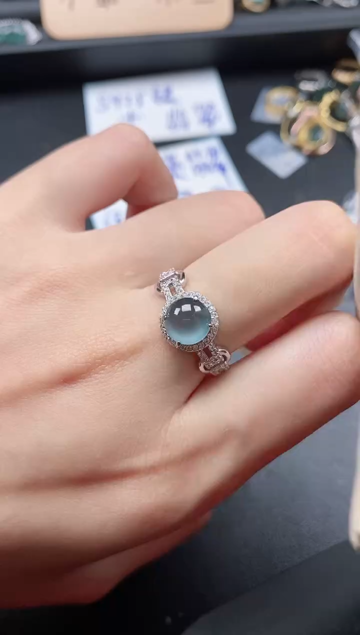 翡翠戒指银S925镶嵌5151-22