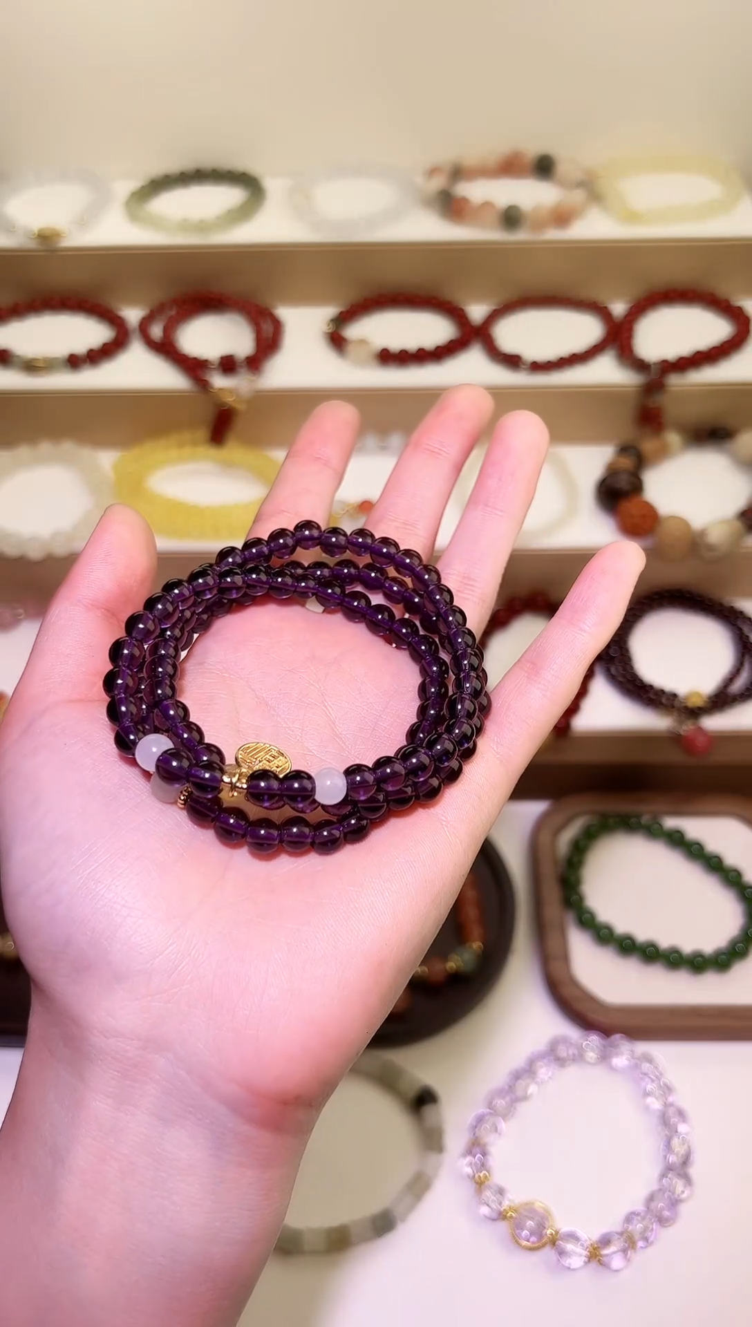 【闪购商品】石英质玉手串未镶嵌紫水多圈手串