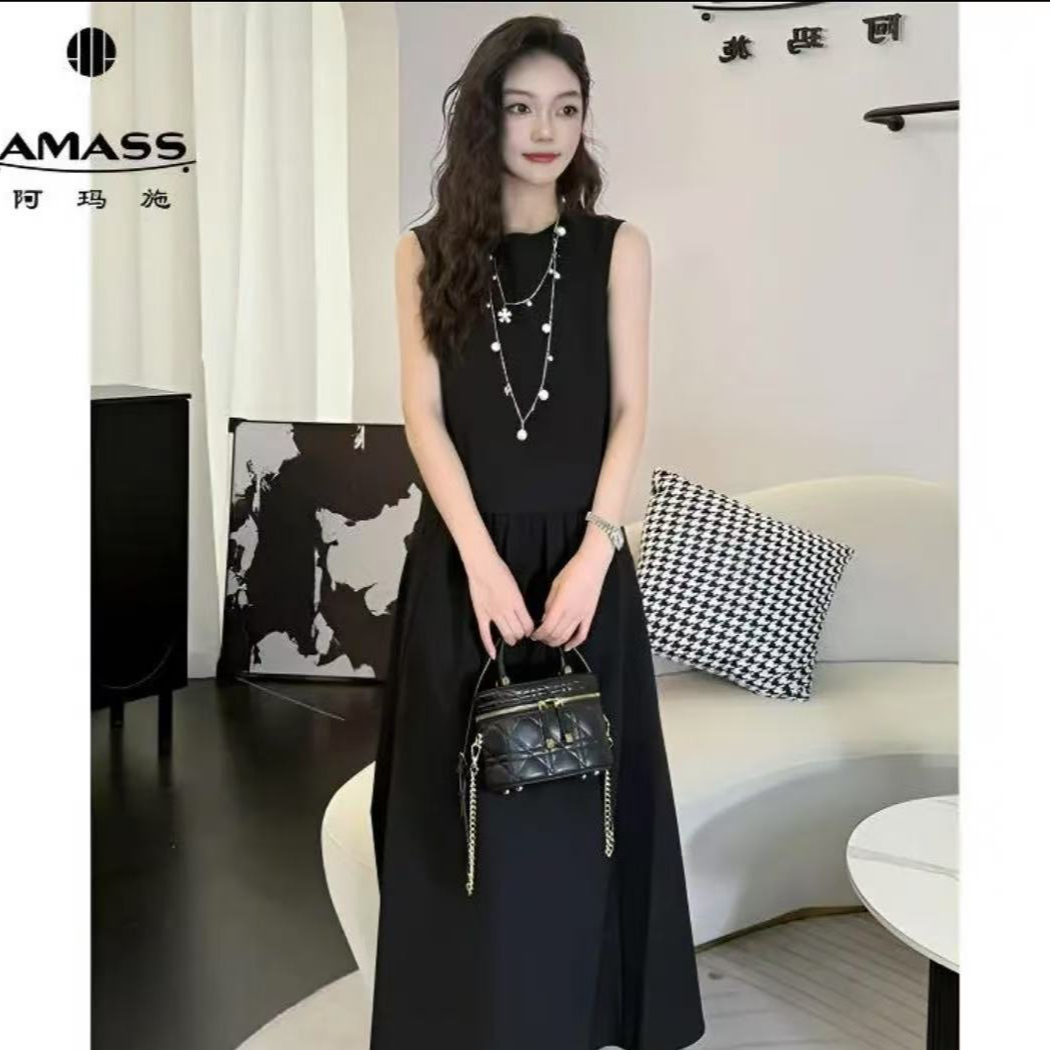 AMASS/阿玛施新款时装夏季高级显瘦背心裙时尚气质小黑裙女550023