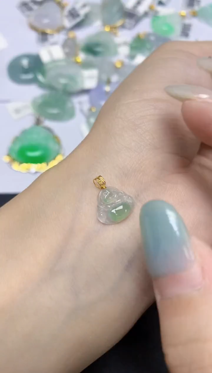 翡翠18K金镶嵌颈饰天然缅甸翡翠A货百元以上9元证书费自理