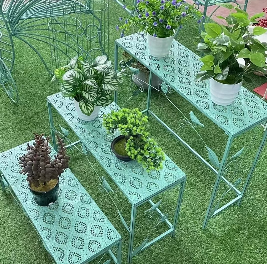 欧式长条三层花架网格铁艺楼顶室外花园置物阳台花架不占地神器