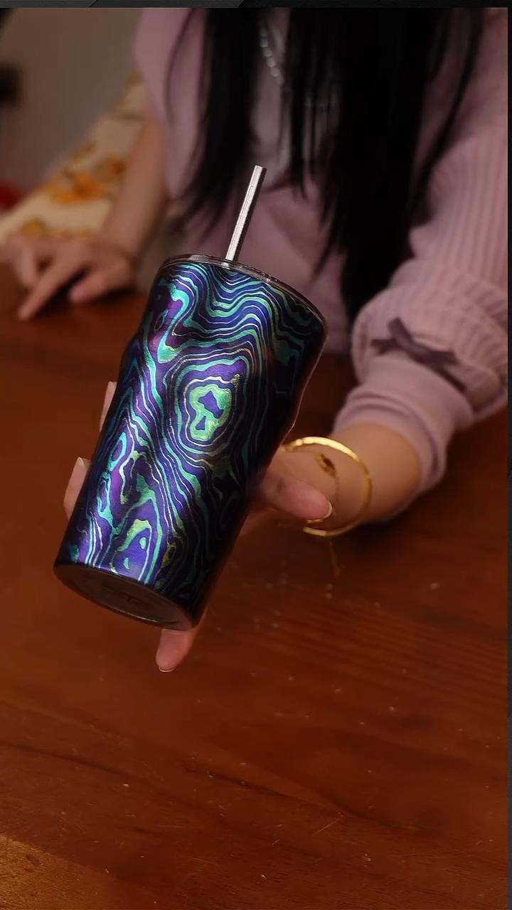 陶83--执彩彩钛纯钛广口杯啤酒杯500ML-流体蓝-CF5796