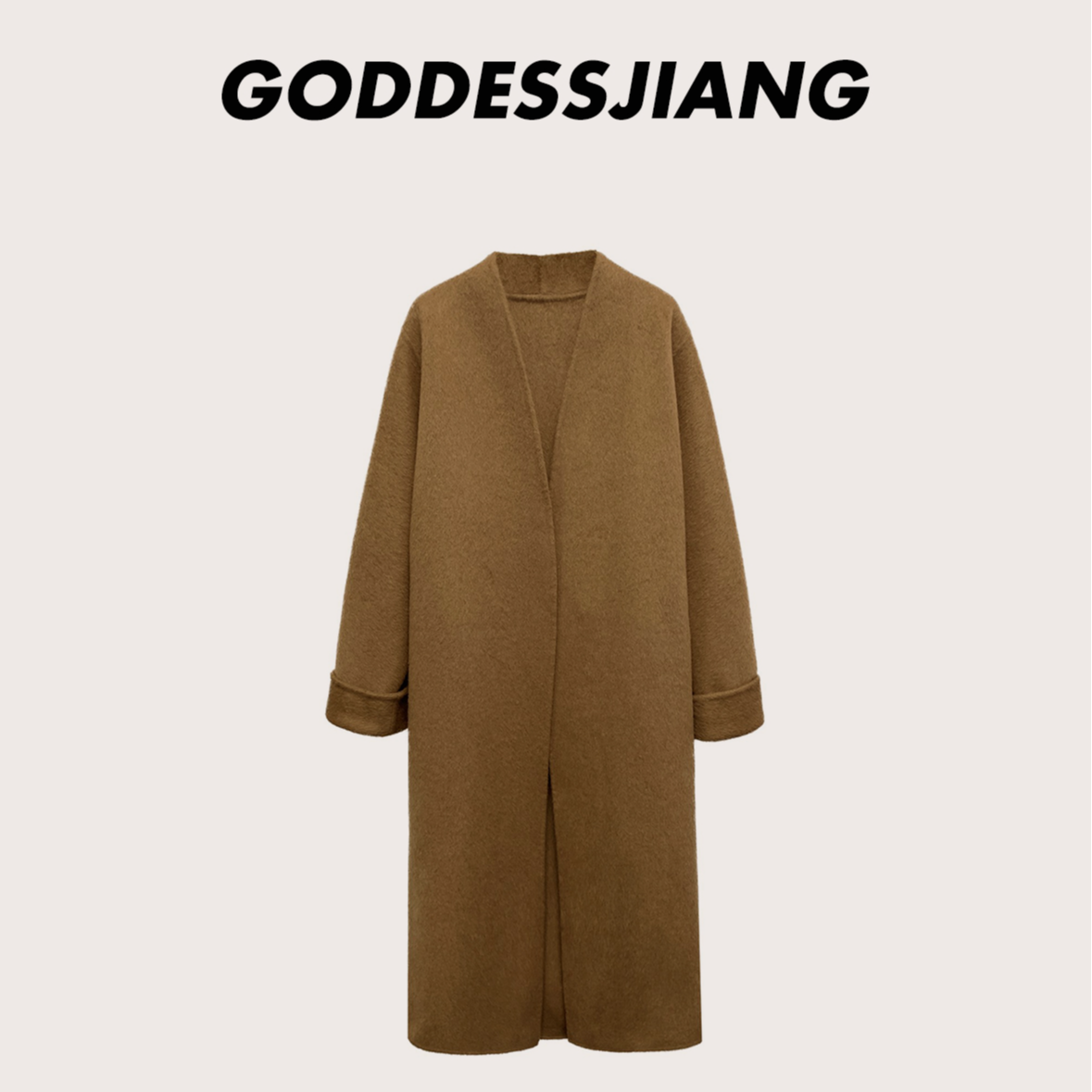 姜安妮_优雅天成_高奢100骆驼绒无领双面呢大衣