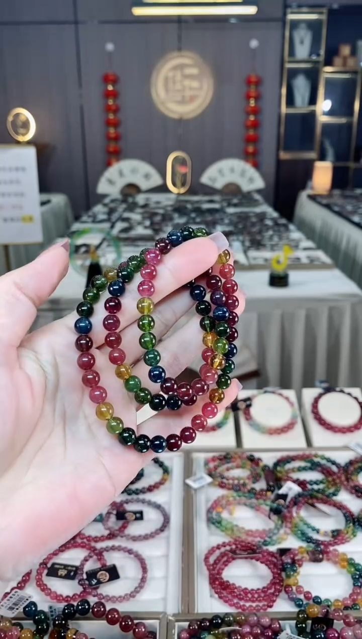 未镶嵌老矿碧玺色标彩虹三圈手串7mm+碧玺hon多样性发货一条