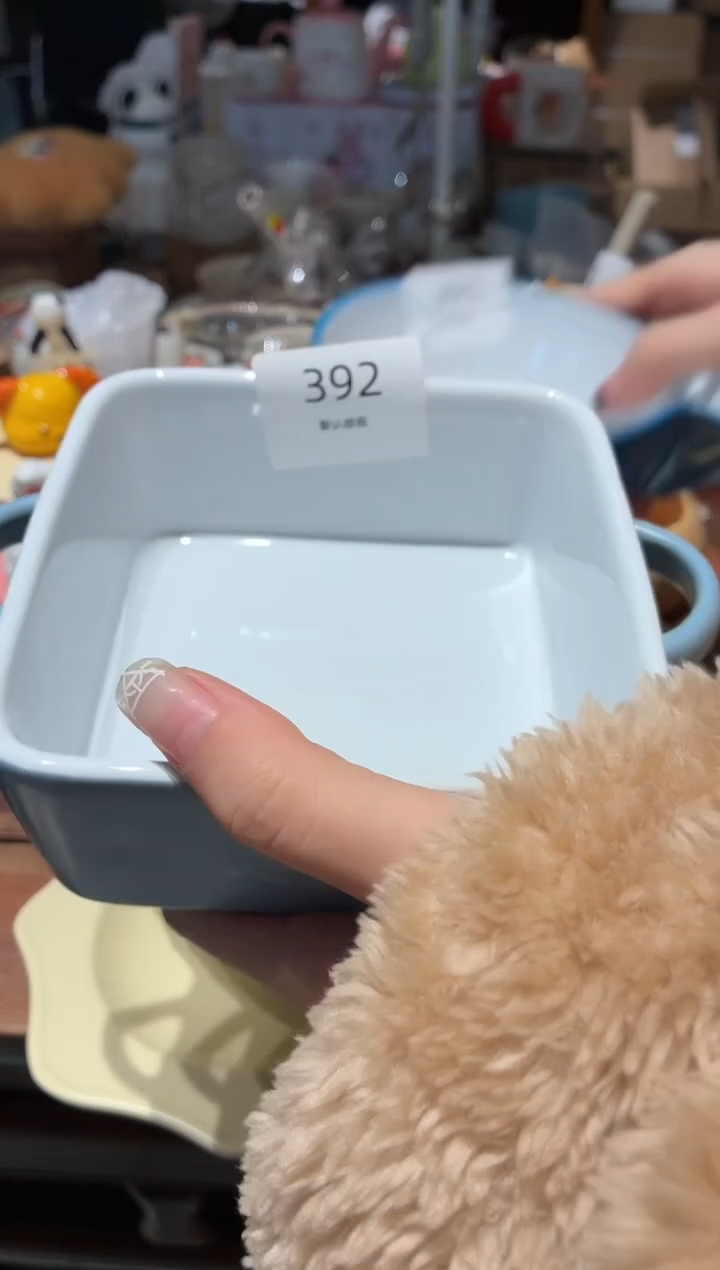 瓷392莫兰迪蓝方烤盘 瑕疵