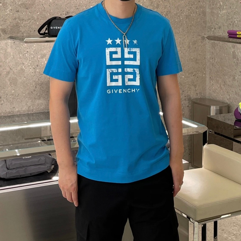 全新未使用 Givenchy/纪梵希 纪梵希蓝色印花短袖T恤153078时尚