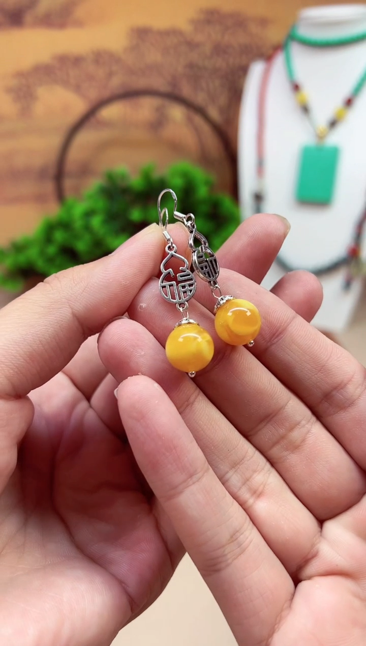 银S925镶嵌蜜蜡耳饰E57