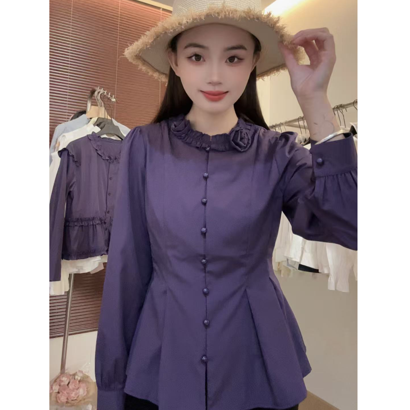 法式春秋新款设计感长袖别致上衣衬衫收腰显瘦减龄