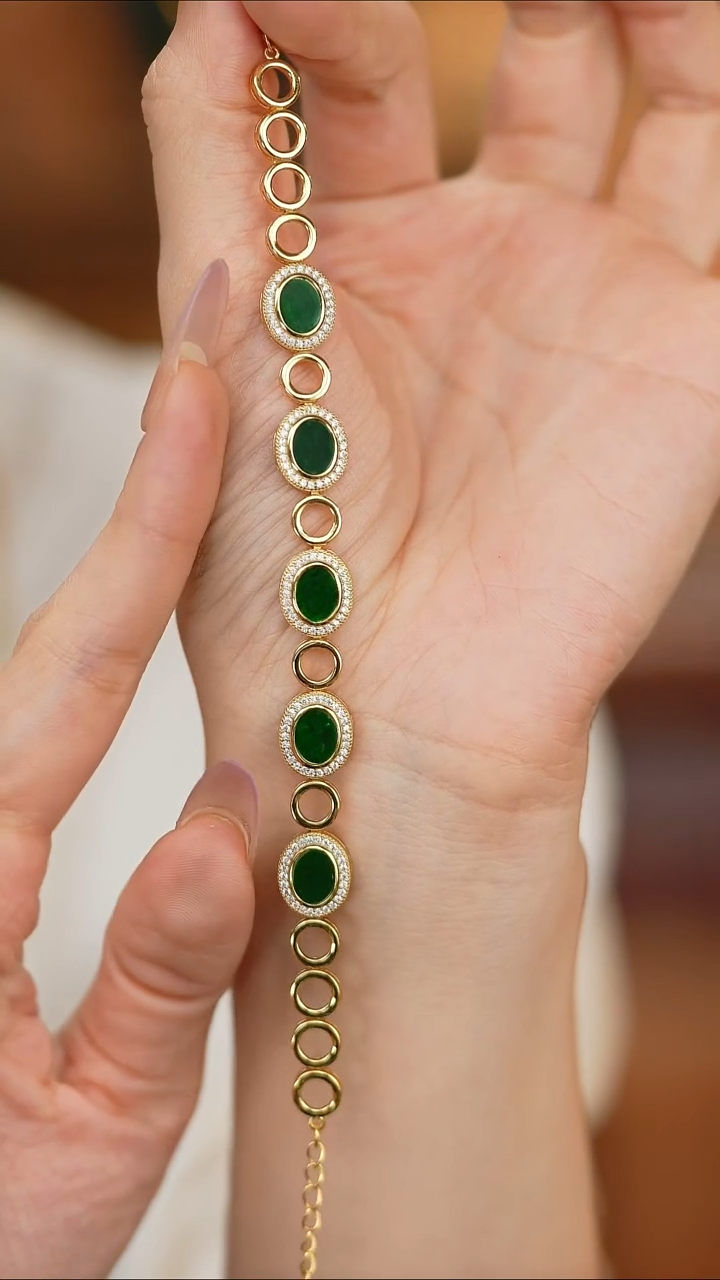 银S925镶嵌手链翡翠新款