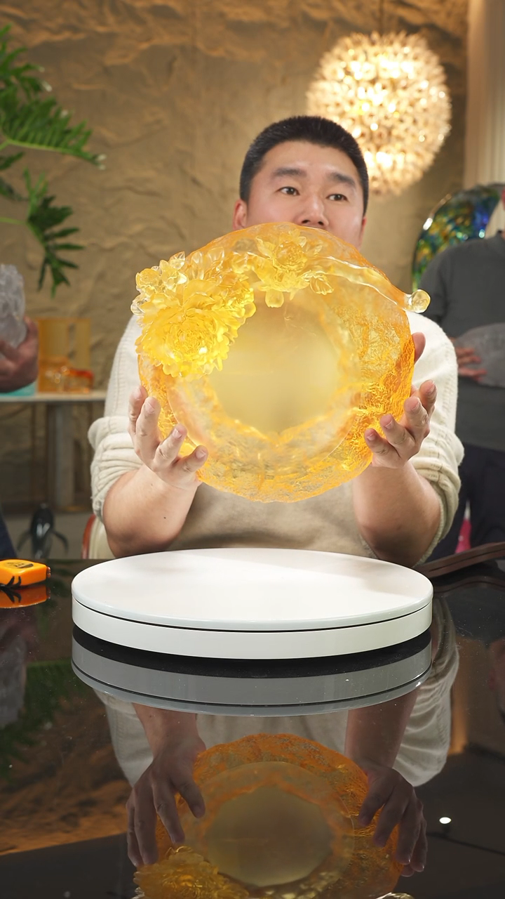 【闪购商品】摆件设计款琥珀如意牡丹果盘摆件带支架