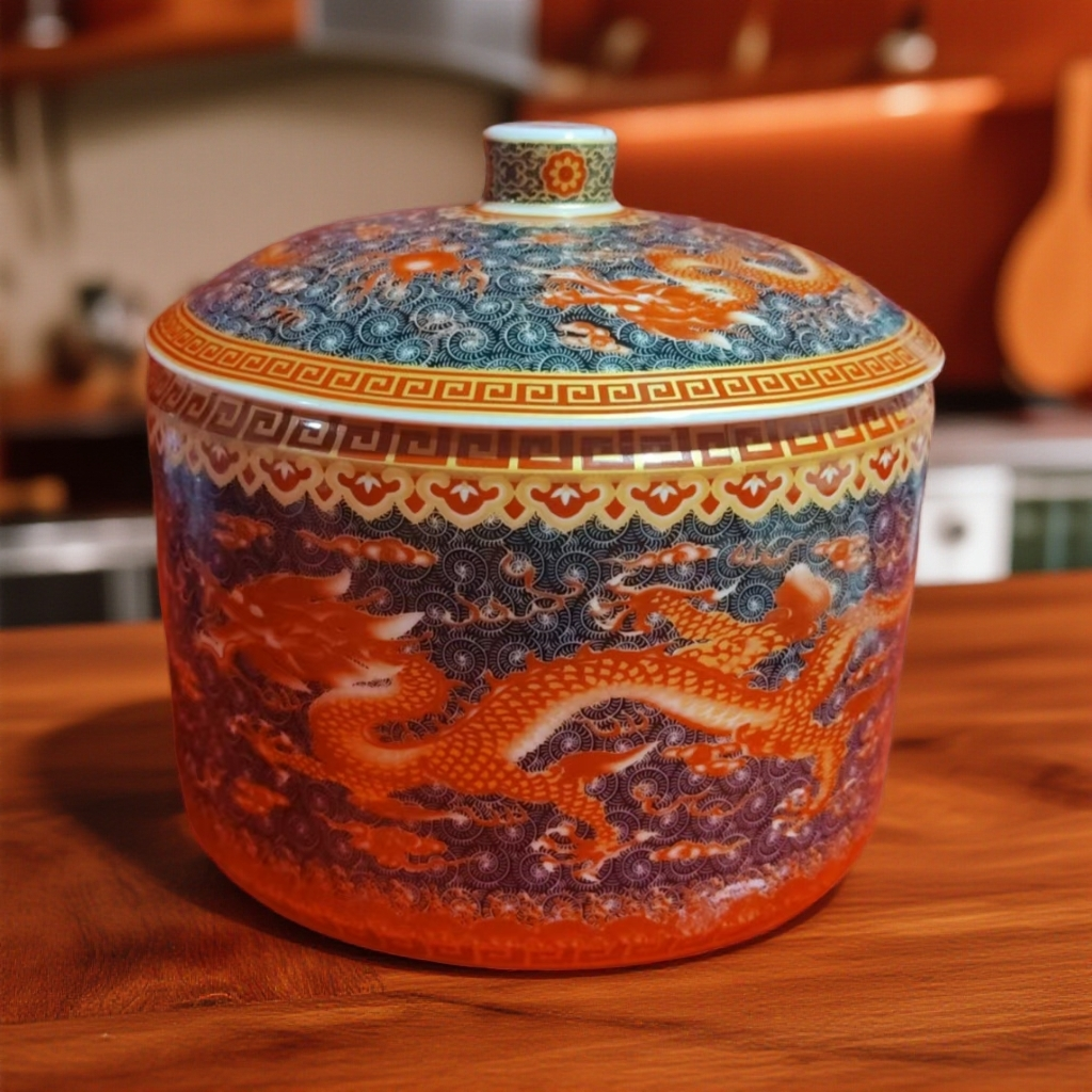 口径20高度20景德镇珐琅彩梵红龙纹6斤罐子236