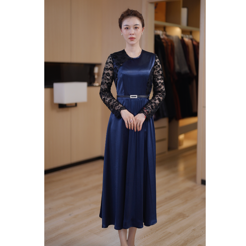 春季新款气质显瘦中长款时尚收腰高贵优雅连衣裙