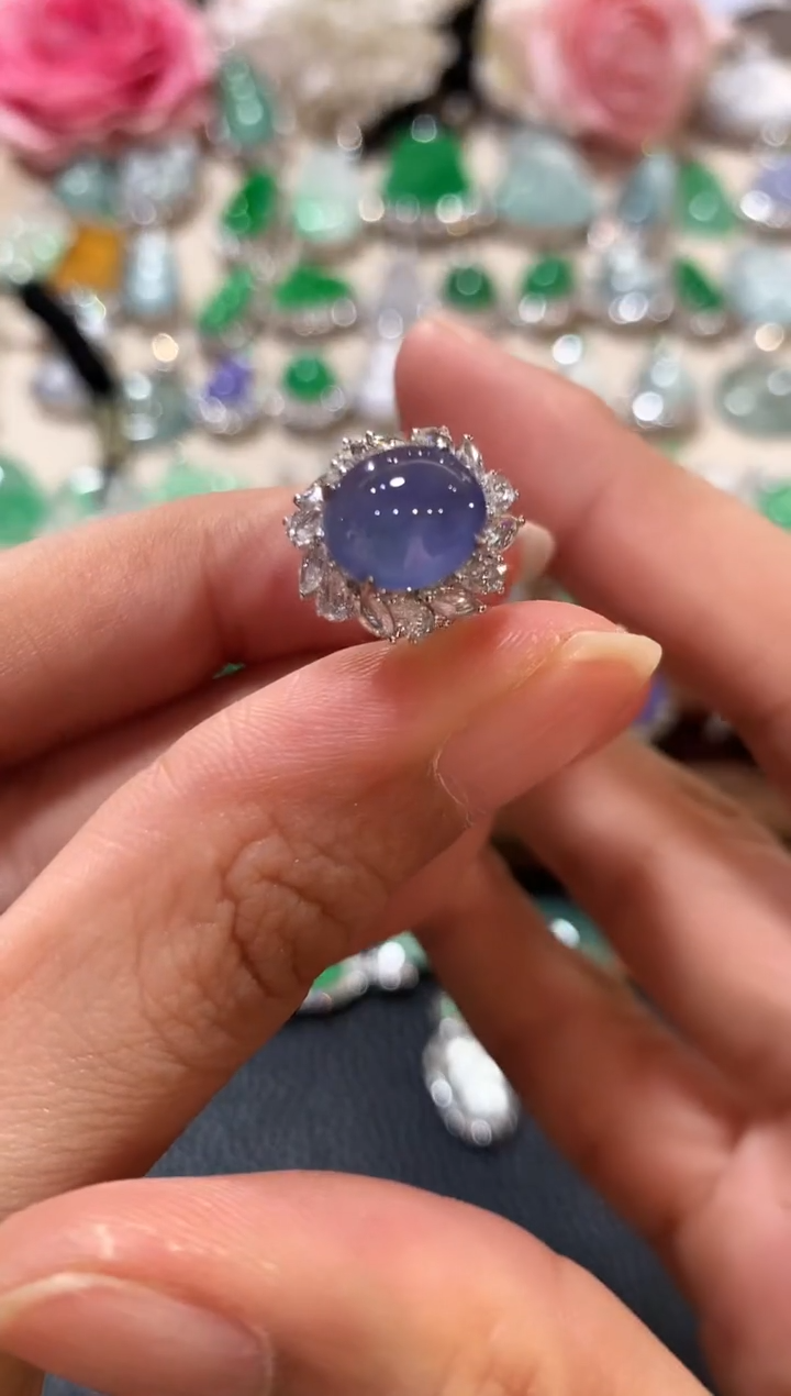 18K金镶嵌戒指翡翠m104紫色有色差