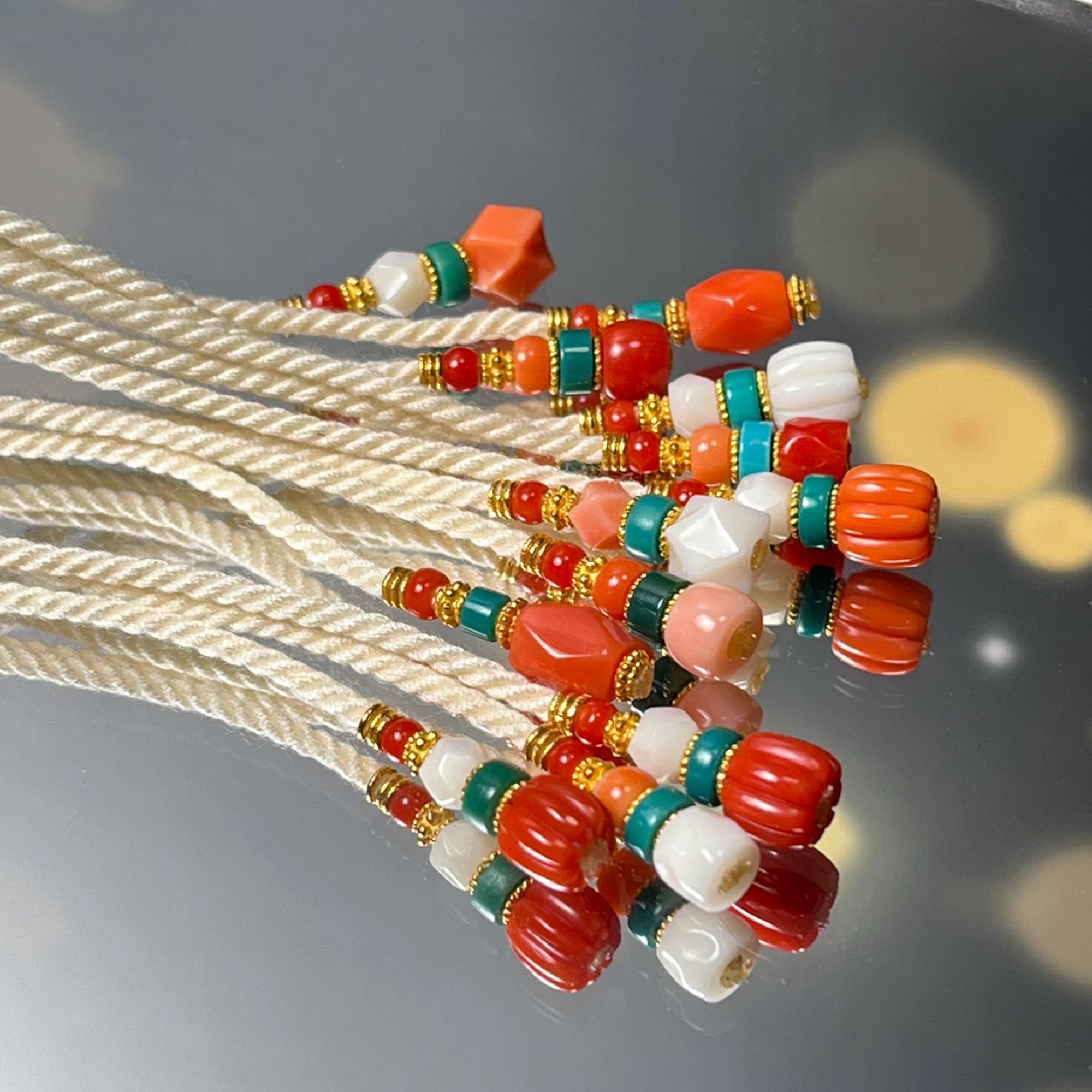 【星耀】红珊瑚雕刻设计款精工撞色弟子珠