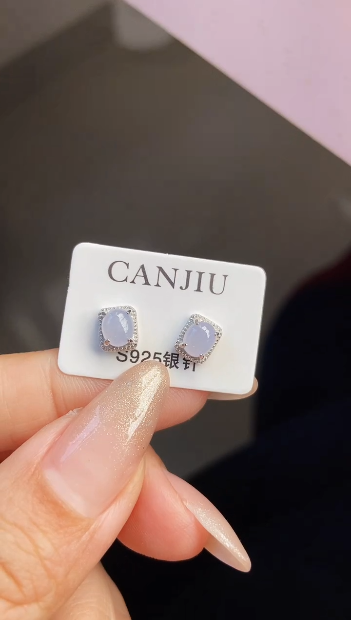 银S925镶嵌翡翠耳饰12