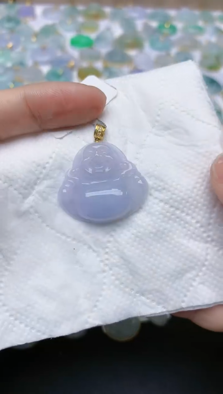 翡翠18K金镶嵌颈饰天然翡翠A货