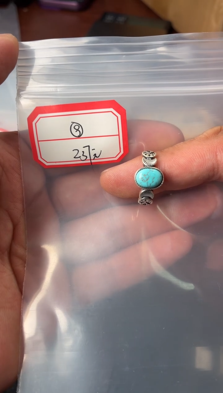 银S925镶嵌绿松石戒指噶玛珠宝 银S925