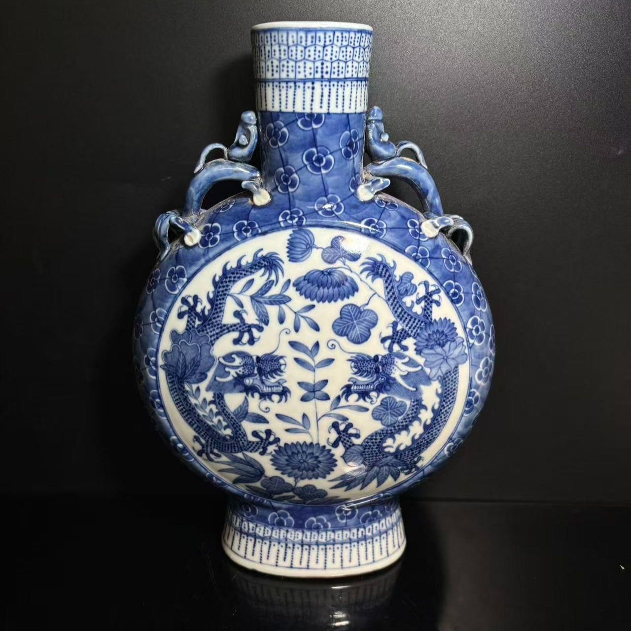 Lot35-青花双龙抱月瓶-清康熙年制款H30-DZ12090055001108
