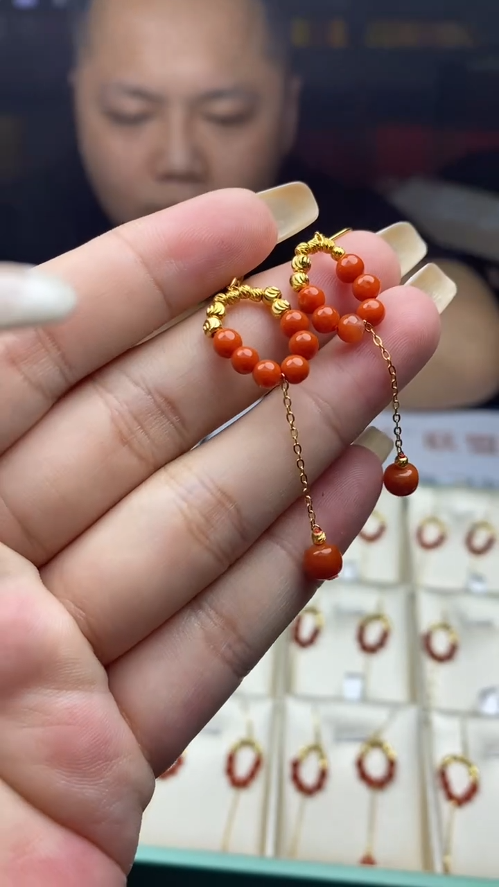 银S925镶嵌南红玛瑙耳饰多样性发其一-耳饰-R1740