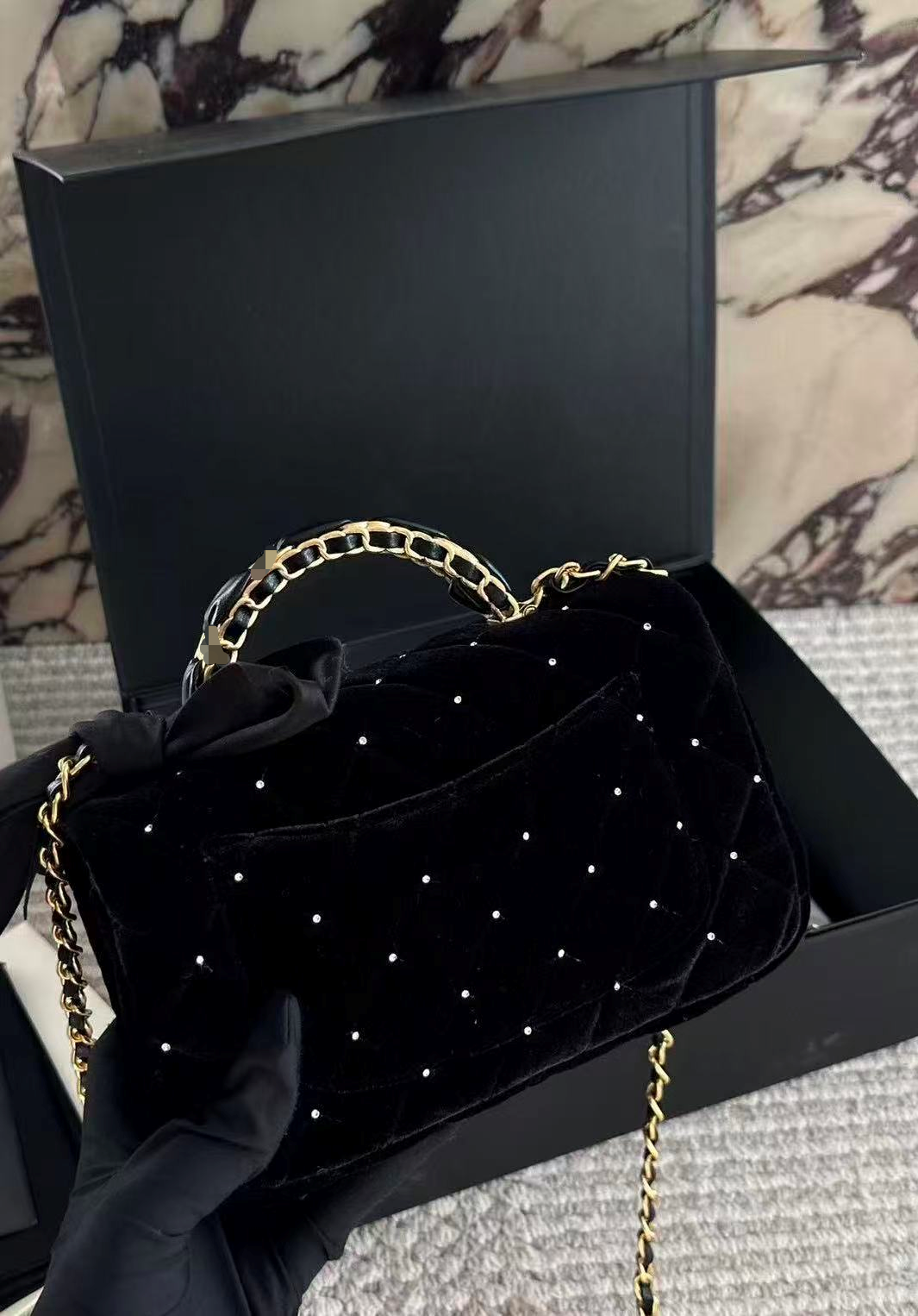  超美包包香香丝绒水钻手柄 时尚休闲百搭复古小众简约单肩肩包