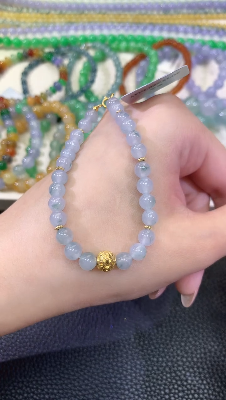 18K金镶嵌手串翡翠夏日珠宝A76