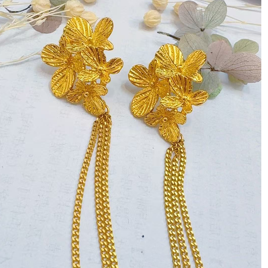 金灵王时尚黄金足金5D无氰工艺花花流苏耳饰（无七天理由退换）