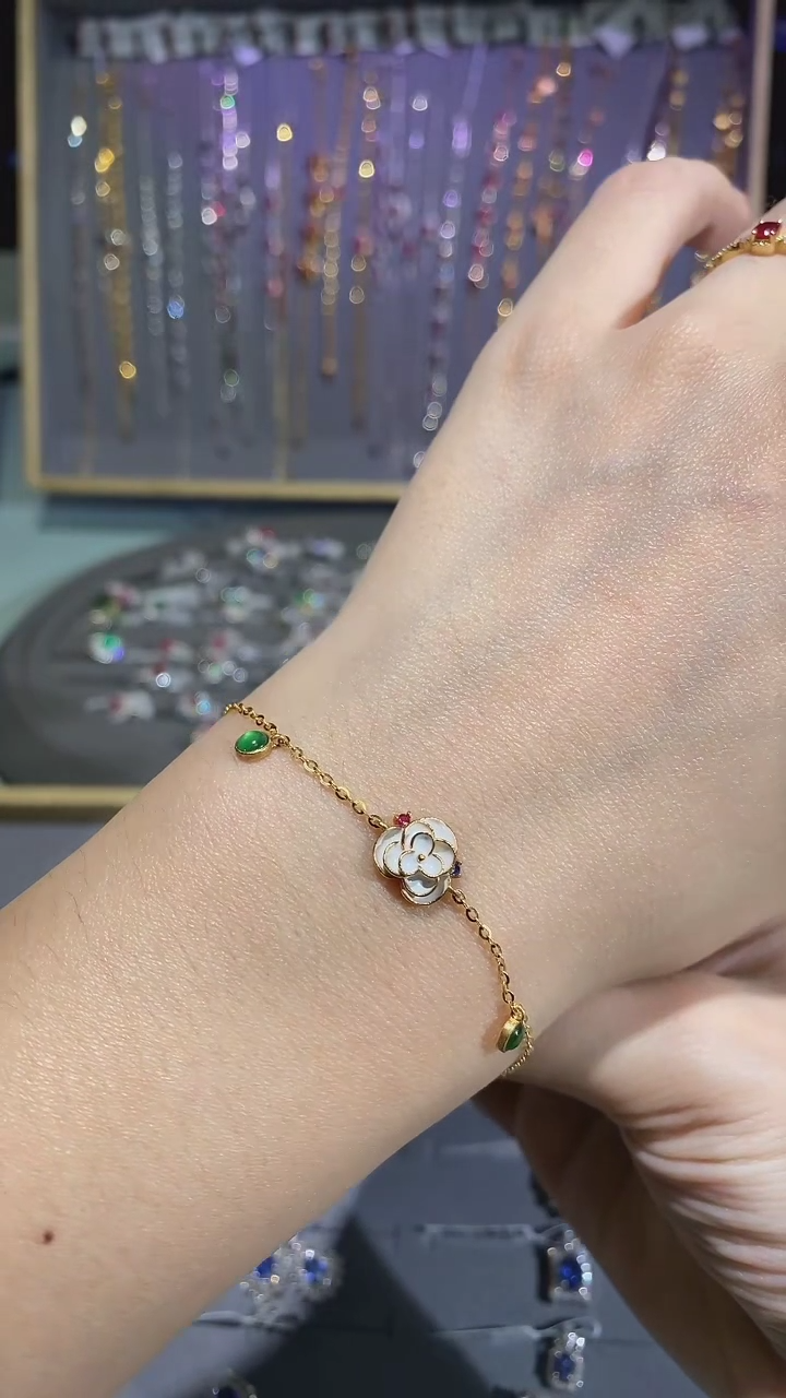 【闪购商品】翡翠手链18K金镶嵌手链