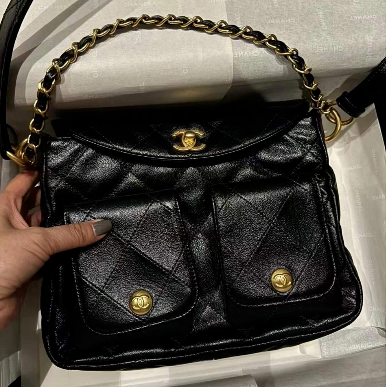 全新未使用 Chanel/香奈儿 珊珊 24P Supple Twins小号黑金芯片包