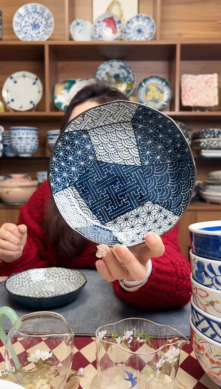 【闪购商品】瓷片和心古染16cm轮花深盘 拼花