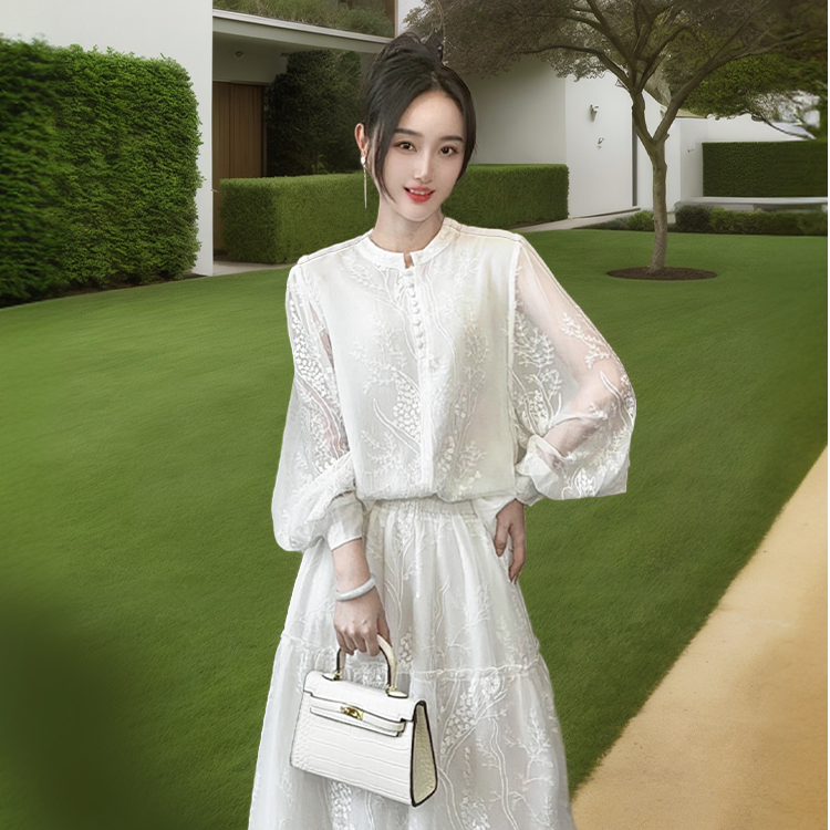 100桑蚕丝衬衣真丝顺纡藤蔓刺绣时尚精致长袖桑蚕丝衬衫上衣CY201