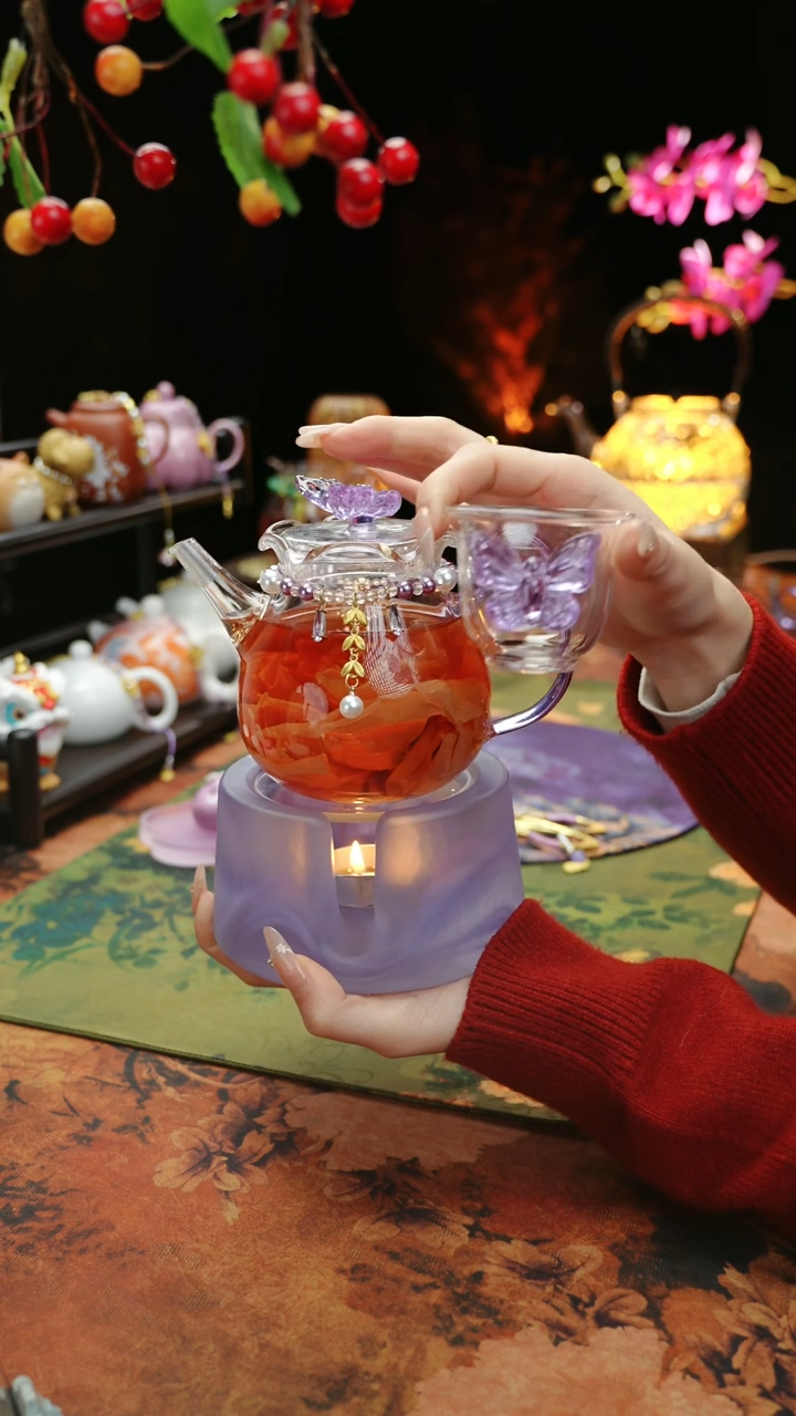 【闪购商品】紫色温茶台+茶壶+链子+杯子