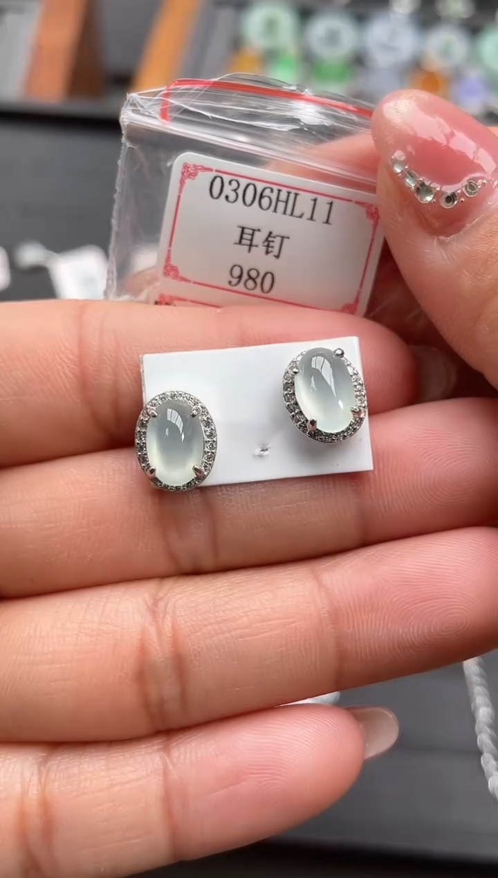 【闪购商品】翡翠耳饰银S925镶嵌0306HL11