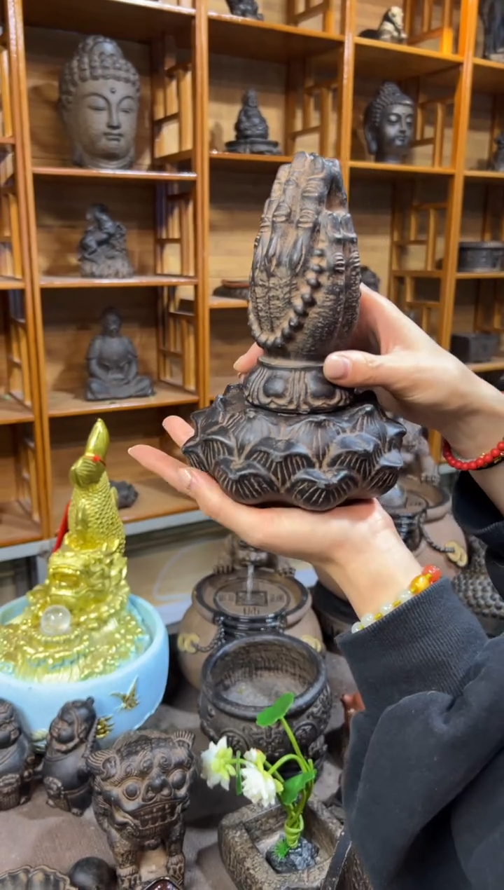 陶土【火山泥】求佛手+莲蓬实心底座