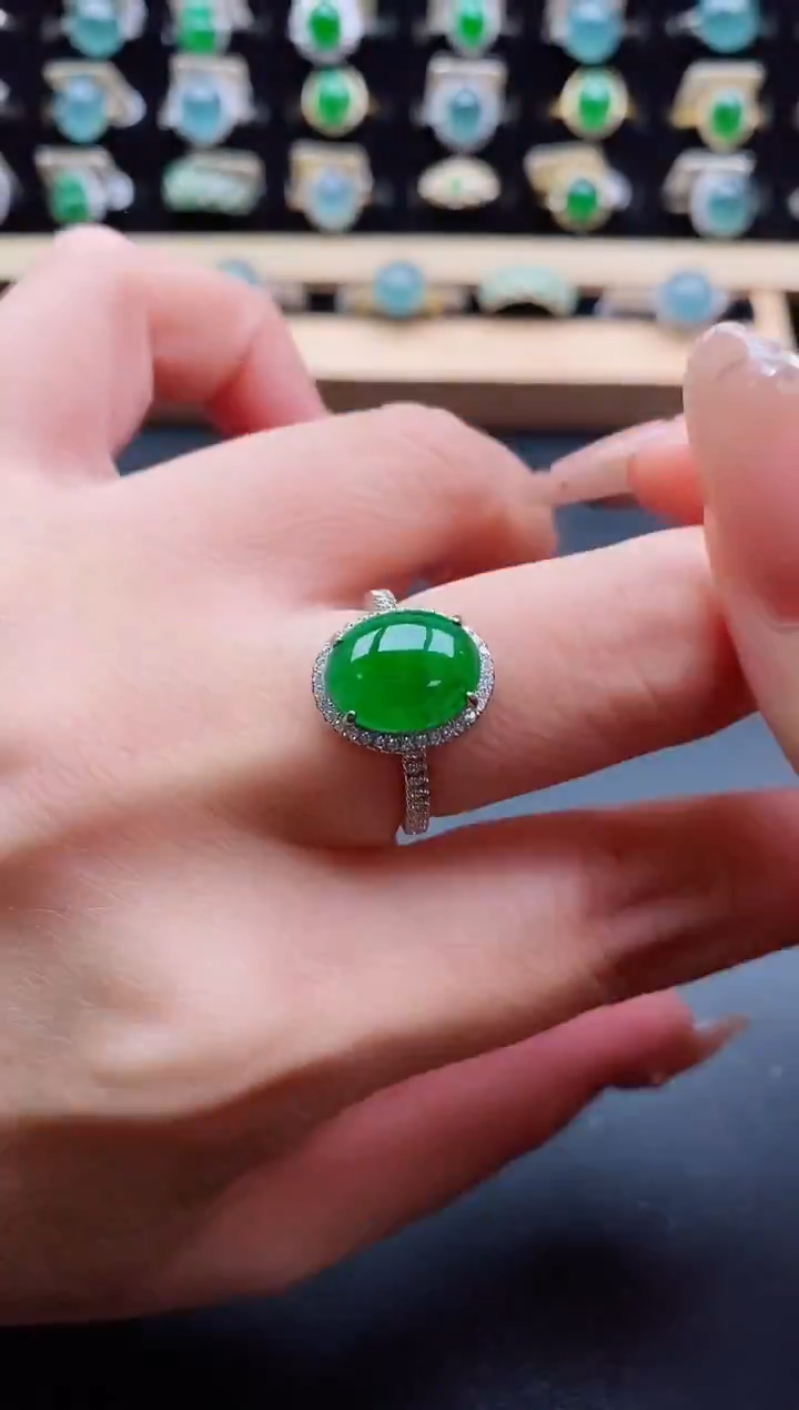 银S925镶嵌戒指翡翠1