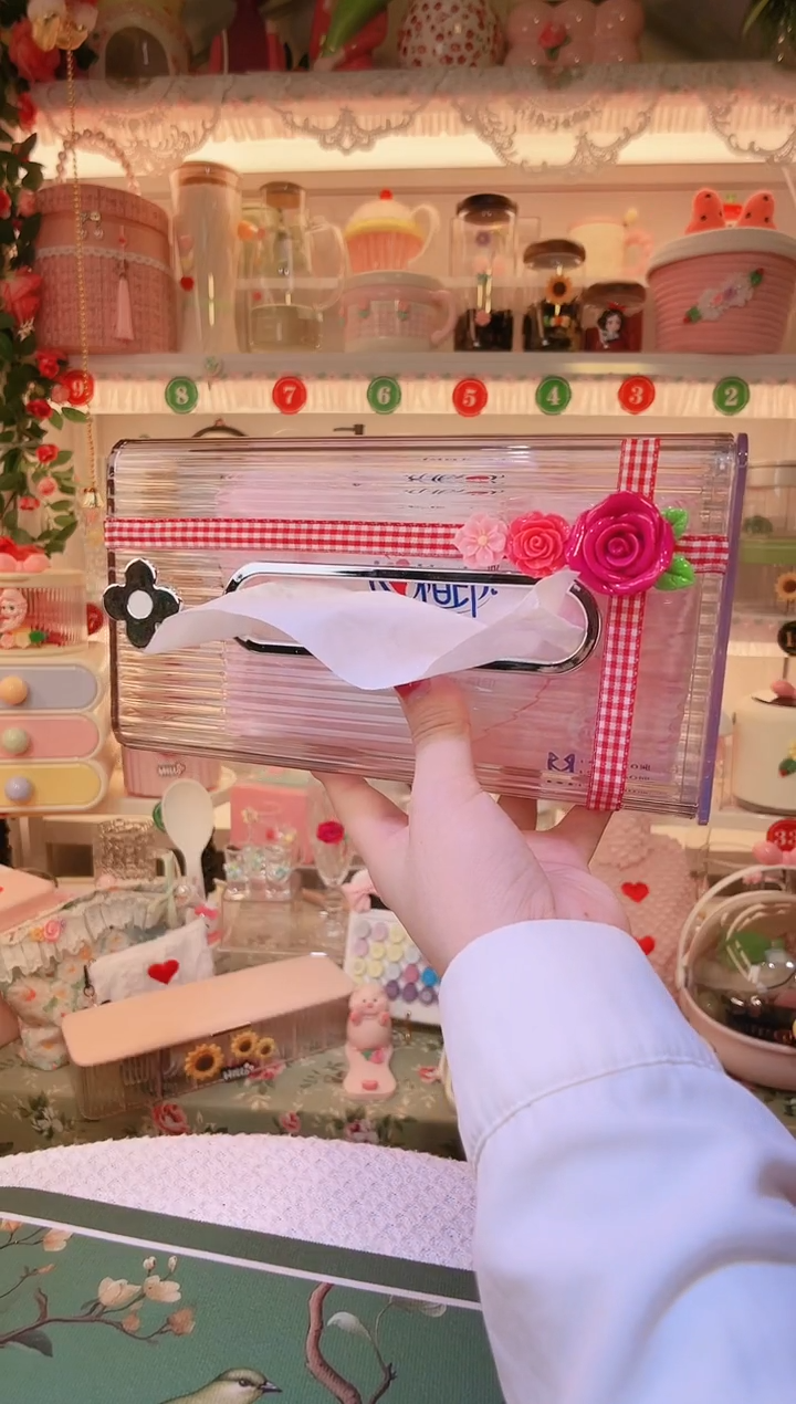 玫瑰花壁挂纸巾盒——手工制作品质好！