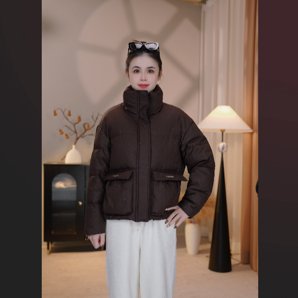 立领短款鸭绒羽绒服女冬季2025新款时尚休闲保暖羽绒服厚外套1059