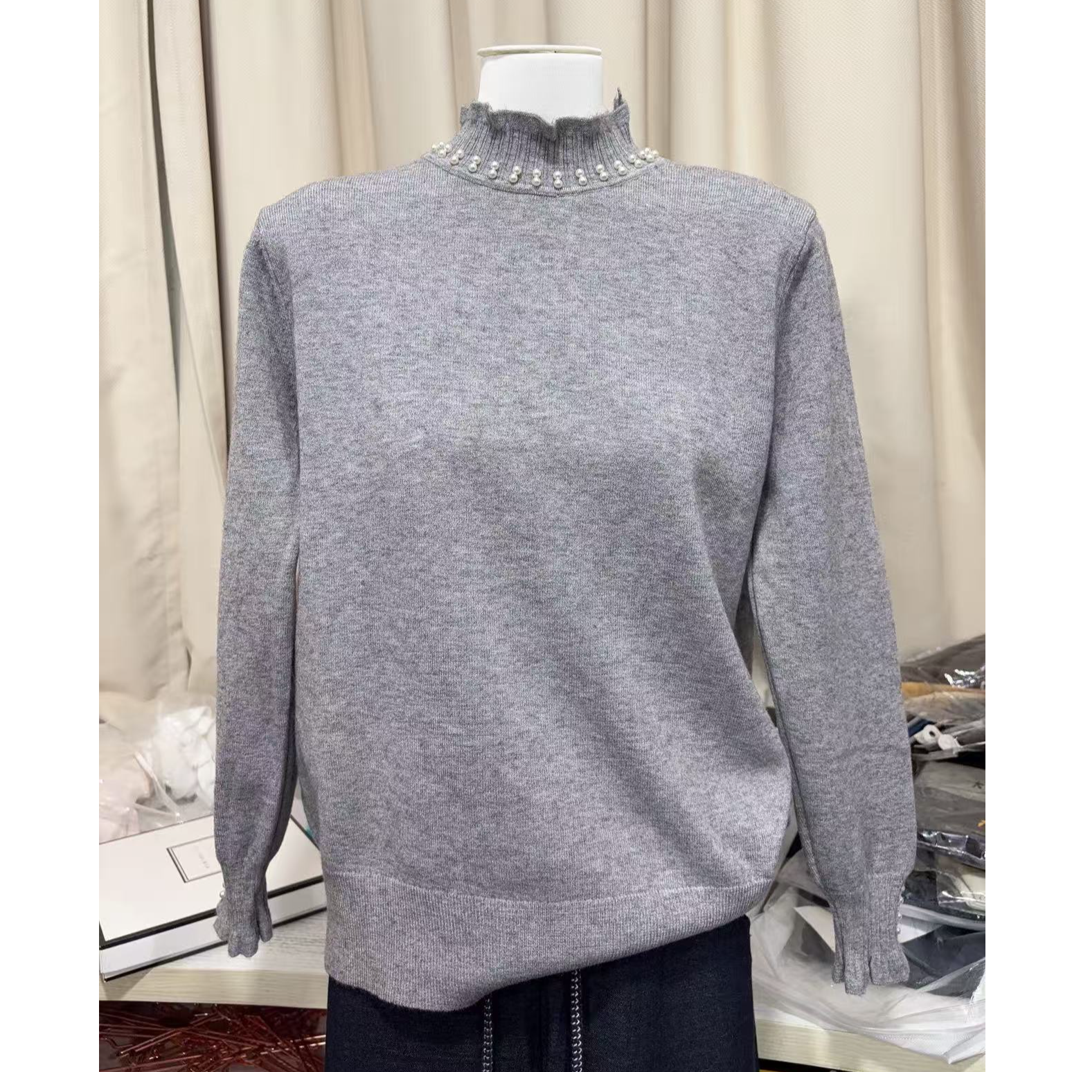 安迪狨M1430灰珍珠领针织衫65