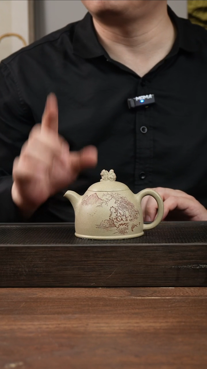 茶杯紫砂本绿冬心秦权     刻绘   200CC 