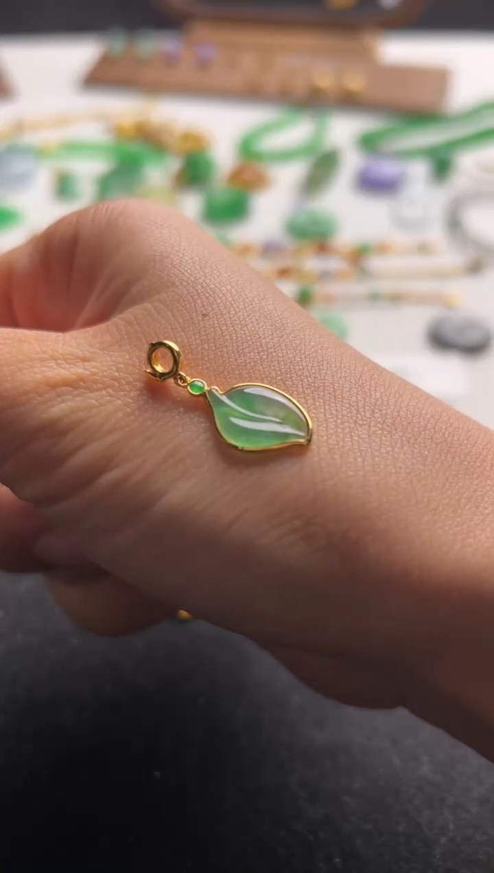 【闪购商品】翡翠裸石18K金镶嵌绿随行提溜1500+150-sq068