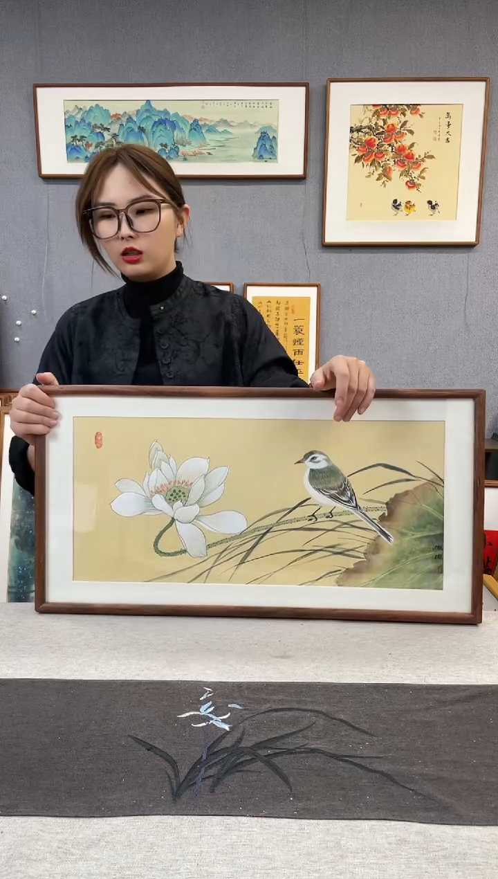 【闪购商品】国画手写手绘带框作品-35*68-张微微