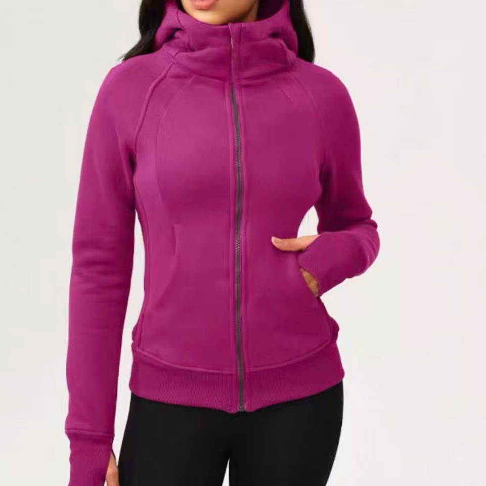 休闲冬季连帽修身女瑜伽外套 加绒户外保暖运动外套-1482