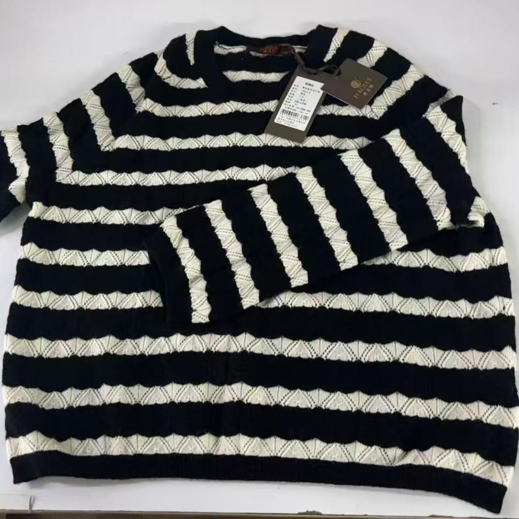 霞霞家！圆领宽松高领长款毛针织衫女薄款条纹上衣长袖针织