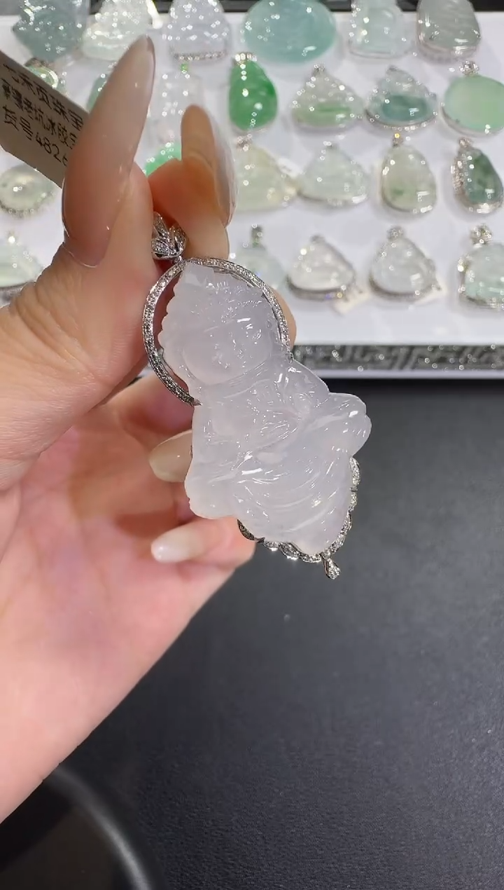 翡翠18K金镶嵌吊坠(不含链)【源头工厂】钻石镶嵌